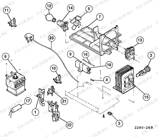 Взрыв-схема микроволновой печи Unknown NF4078-W - Схема узла H40 Magnetron, fan, (General section) B